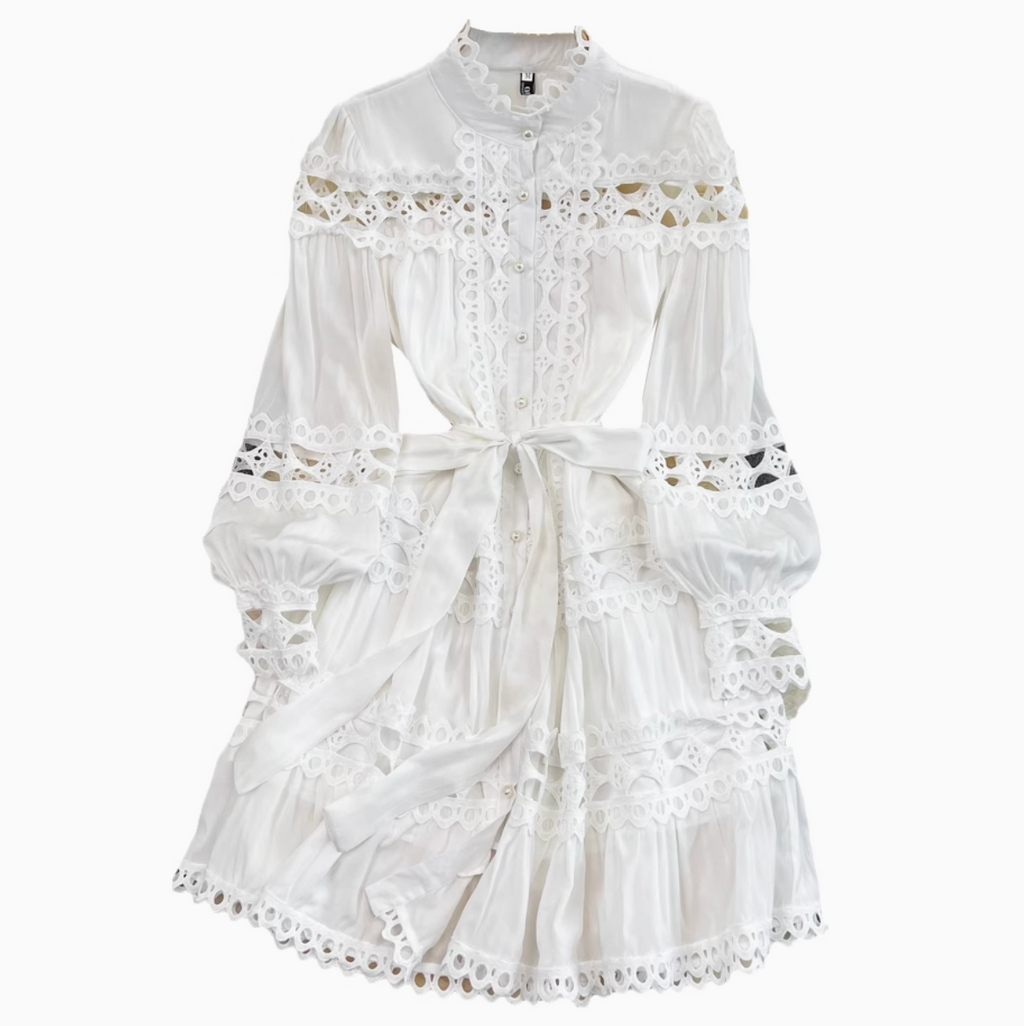Courtly White Lace Patchwork Dress