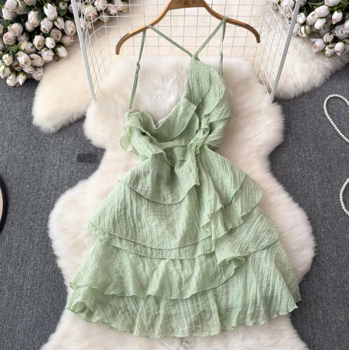 Irregular Design Layered Chiffon Slip Dress