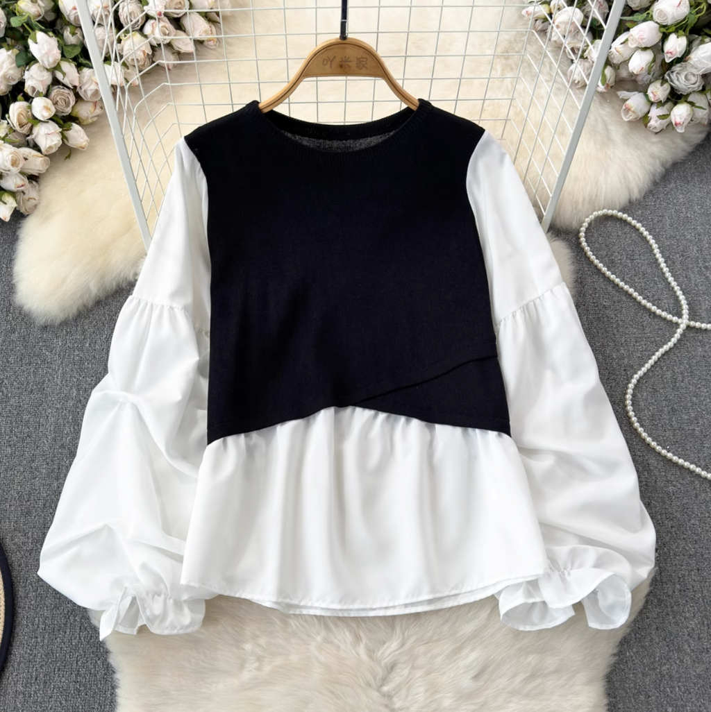 Faux Two-pieces Color Blocking Top