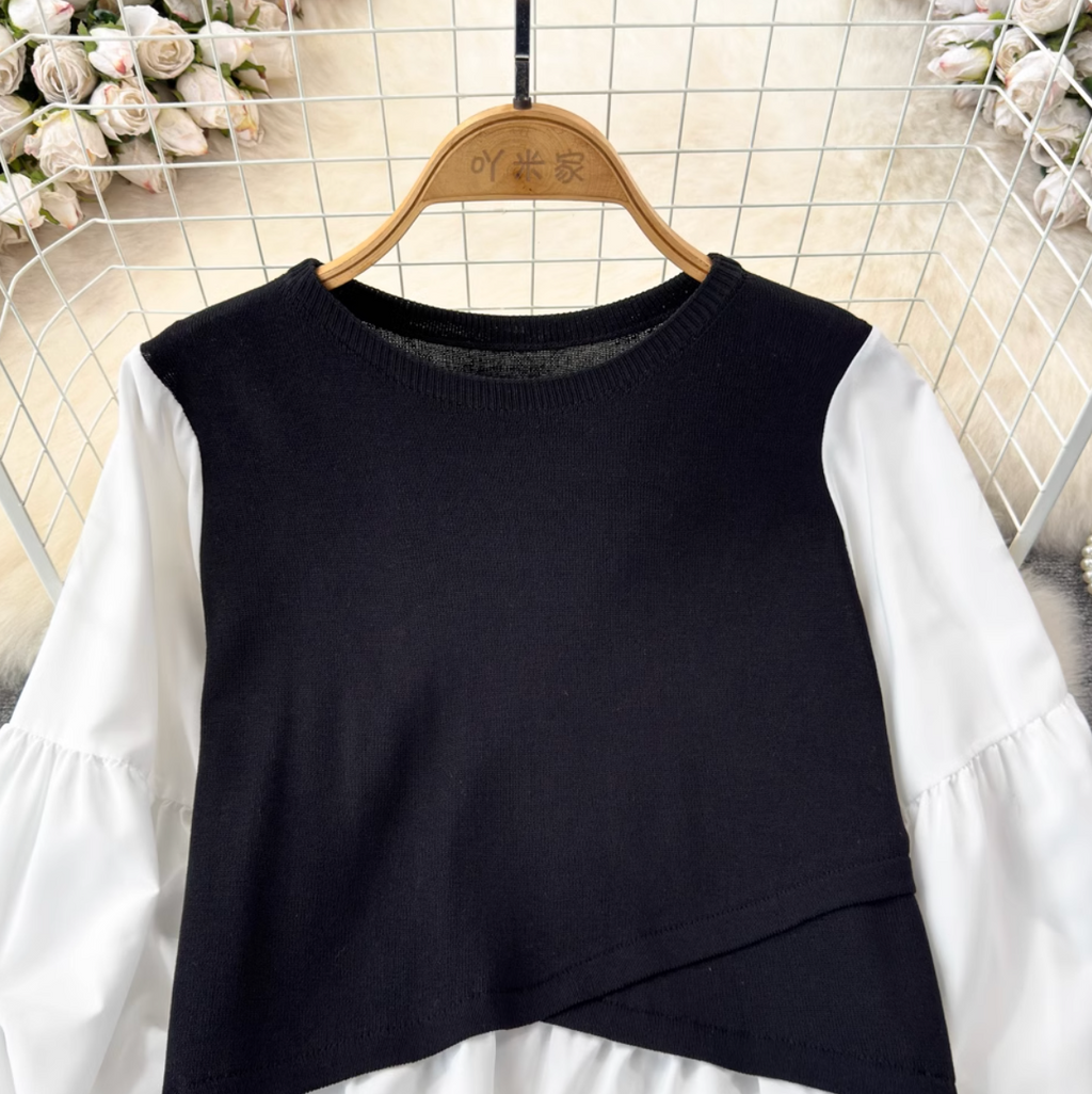 Faux Two-pieces Color Blocking Top
