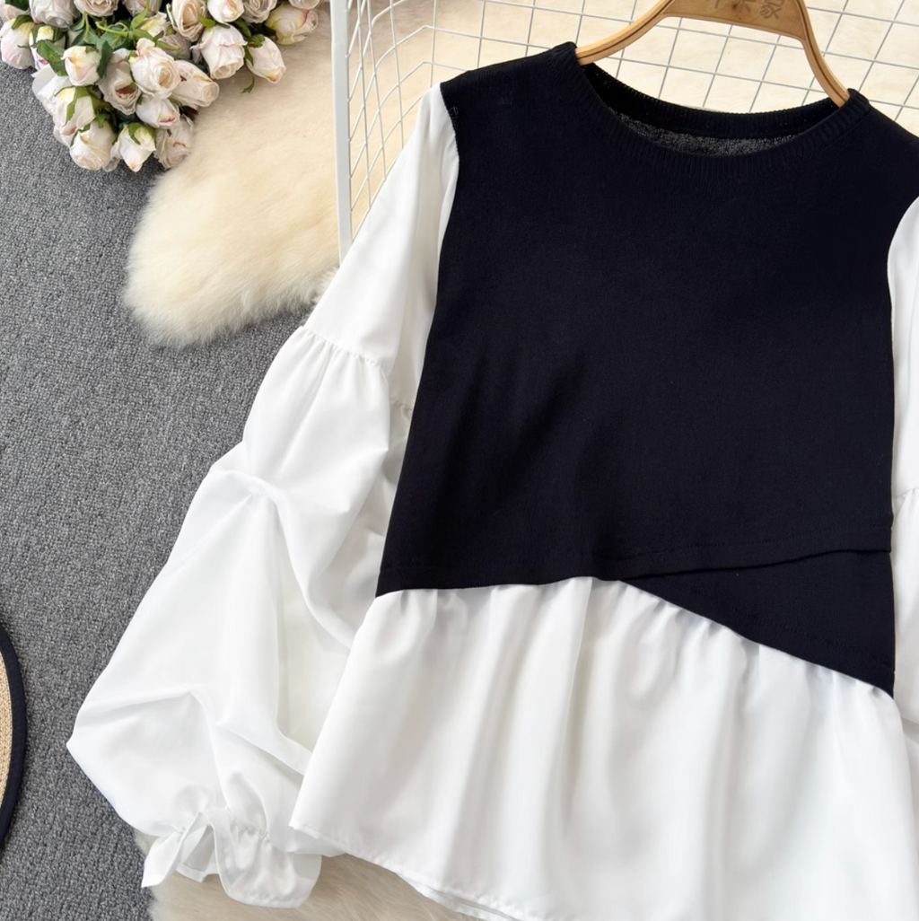 Faux Two-pieces Color Blocking Top