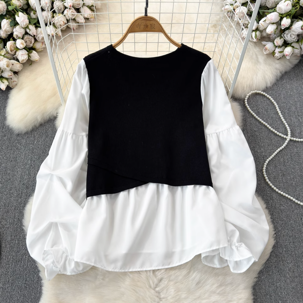 Faux Two-pieces Color Blocking Top