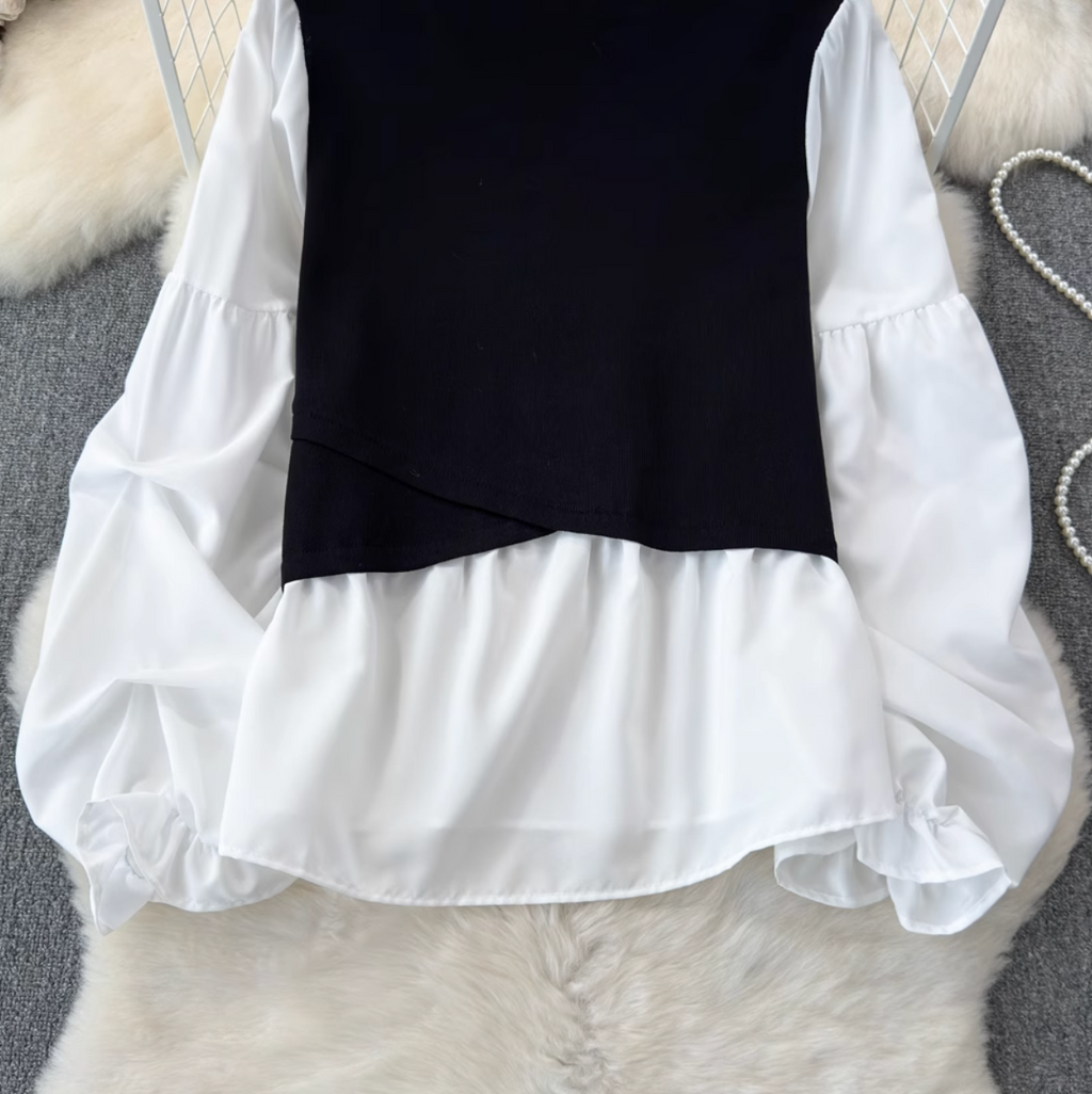 Faux Two-pieces Color Blocking Top