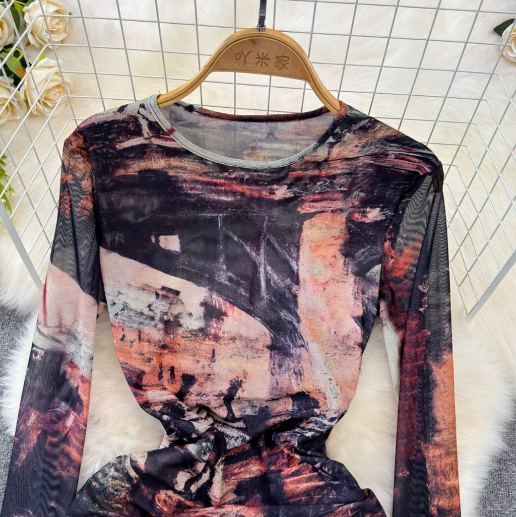 Niche Crew Neck Printed Dress