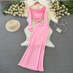 Off-shoulder Top & Hip-wrapping Skirt 2Pcs