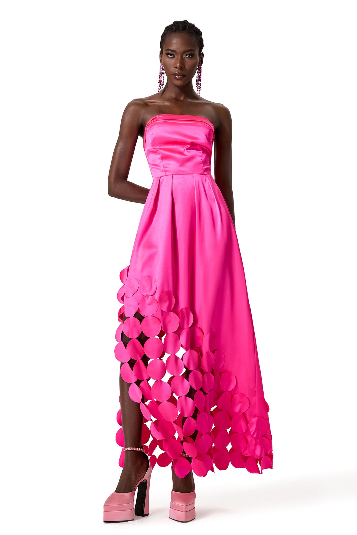 Satin Off Shoulder Sleeveless Midi Dress
