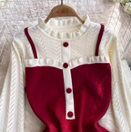 Faux Two-pieces Ruffled Patchwork Dress