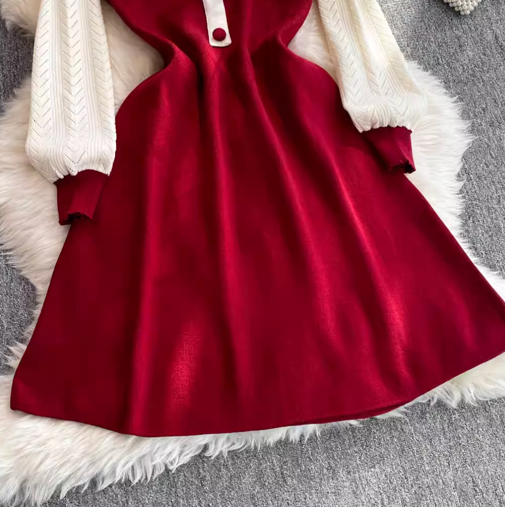 Faux Two-pieces Ruffled Patchwork Dress