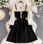 Faux Two-pieces Ruffled Patchwork Dress