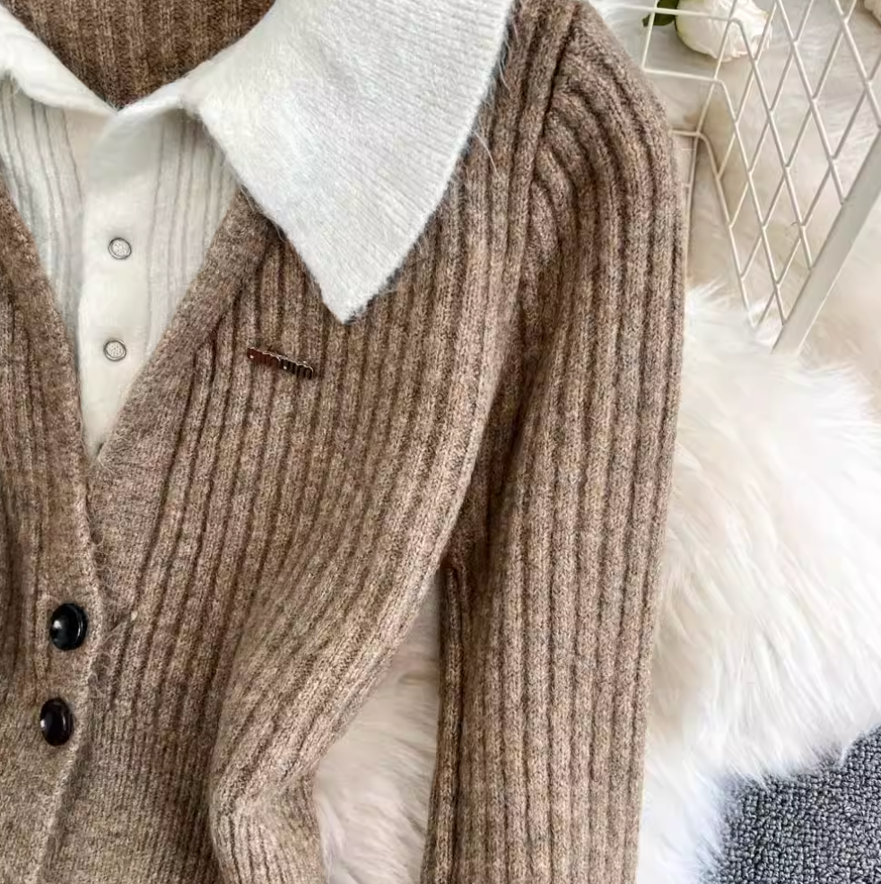 Faux Two-pieces Cardigan & Skirt 2Pcs
