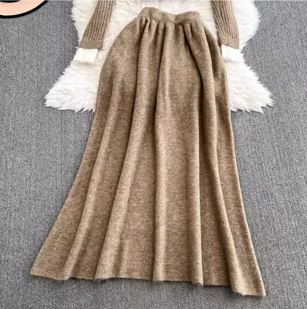 Faux Two-pieces Cardigan & Skirt 2Pcs