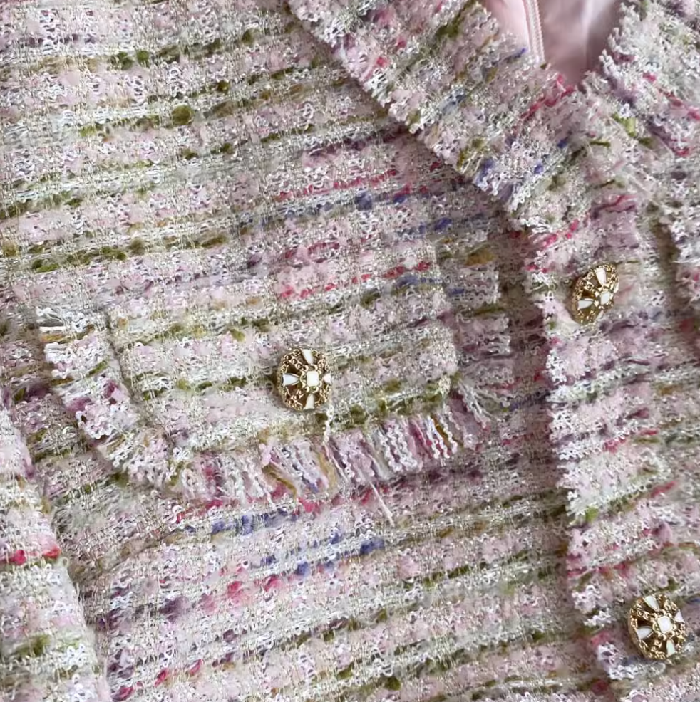 Elegant V-neck Pink Tweed Dress
