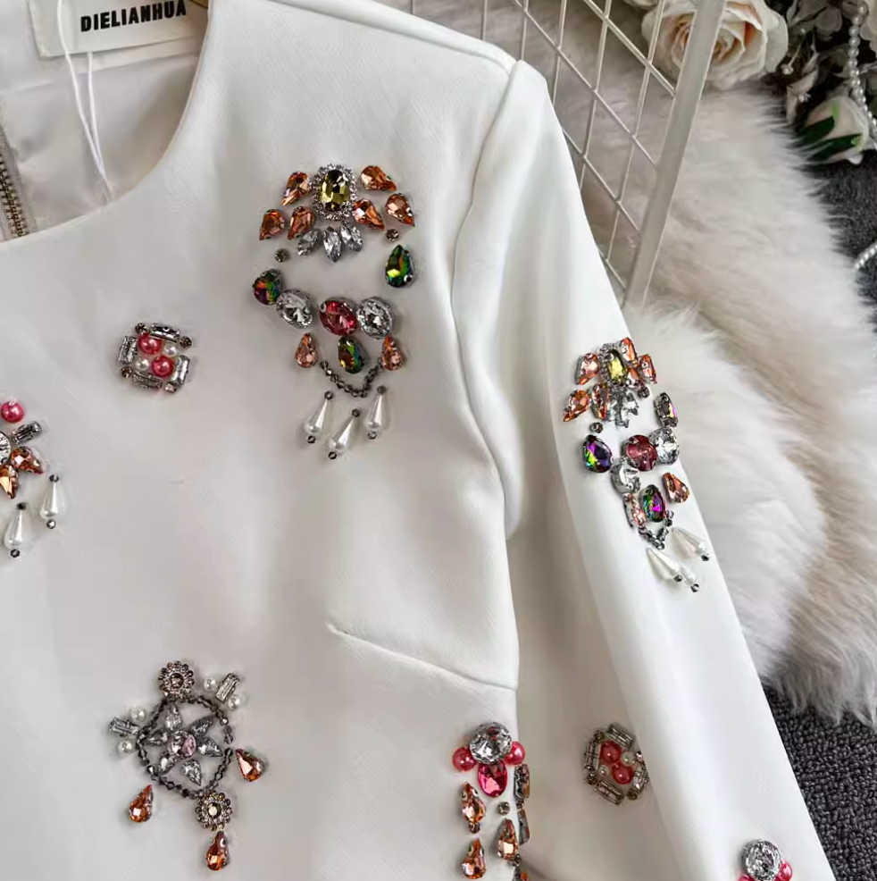 Rhinestone Beaded Blazer & Skirt 2Pcs