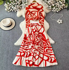 Turtleneck Top & Pleated Skirt Printed 2Pcs