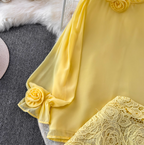 Vintage Chiffon Shirt & Floral Lace Skirt 2Pcs