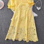 Vintage Chiffon Shirt & Floral Lace Skirt 2Pcs