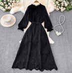 Vintage Chiffon Shirt & Floral Lace Skirt 2Pcs