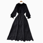 Vintage Chiffon Shirt & Floral Lace Skirt 2Pcs