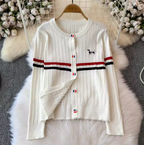 Colorful Buttons Cardigan & Pleated Skirt 2Pcs