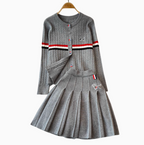 Colorful Buttons Cardigan & Pleated Skirt 2Pcs