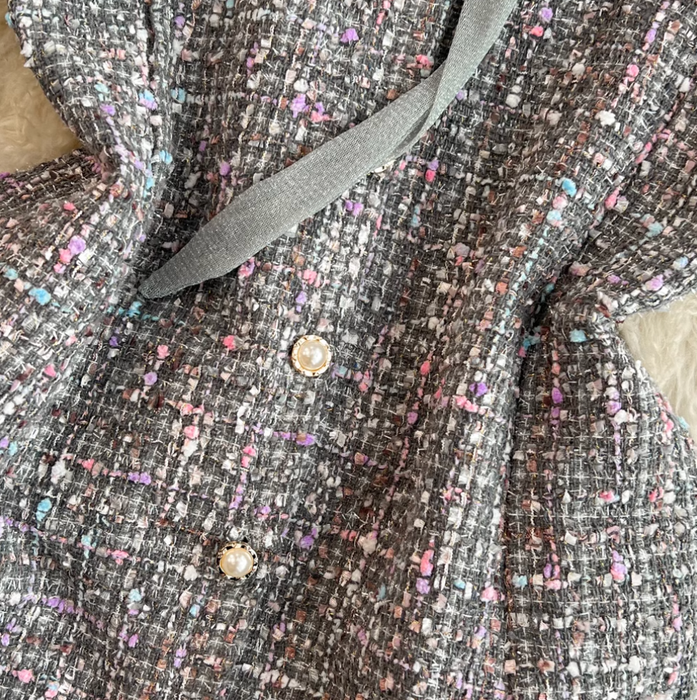 Lace-up Mesh Patchwork Tweed Dress