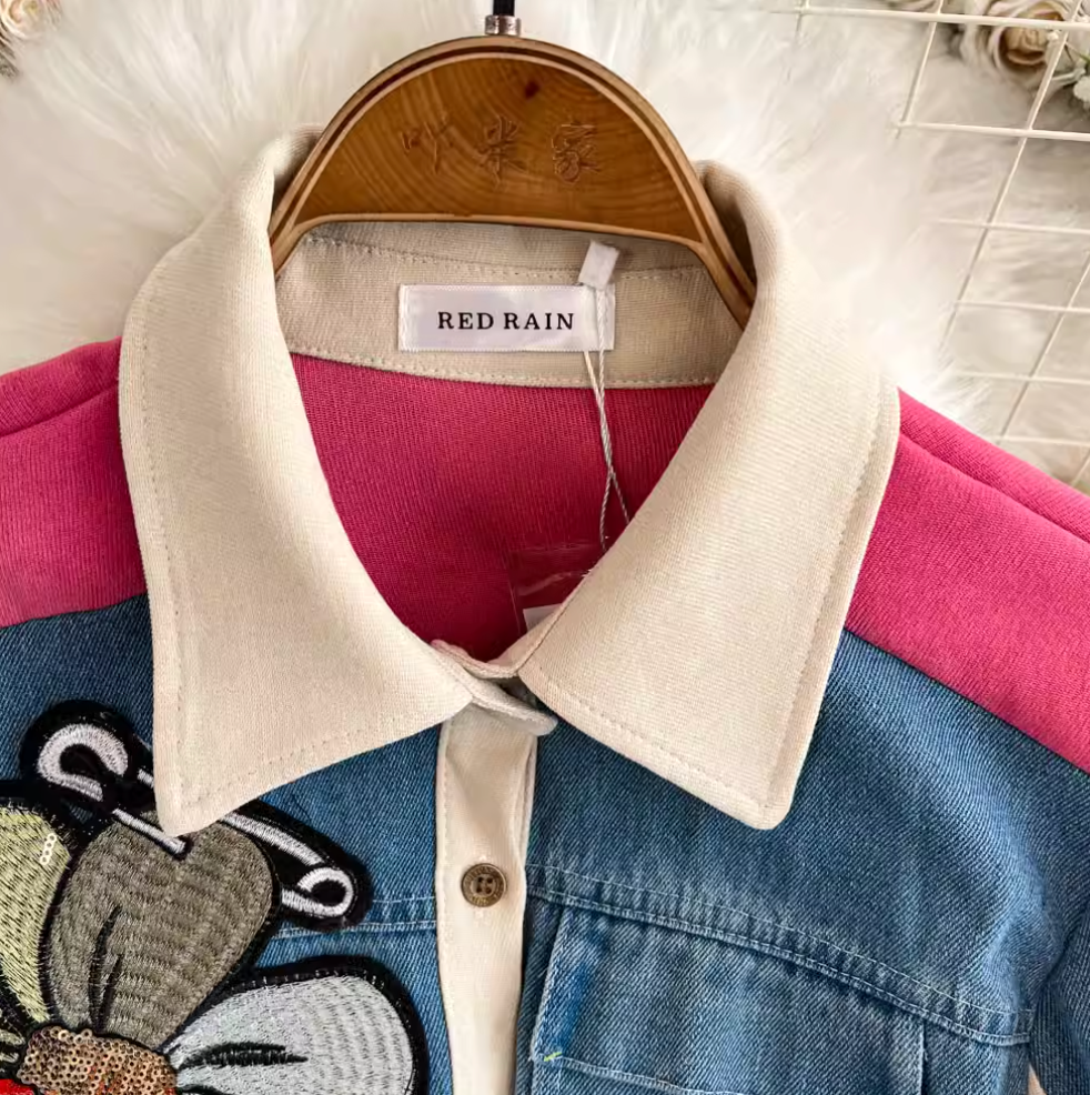 Vintage Color Blocking Denim Patchwork Dress
