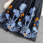 Sweater & Embroidered Mesh Skirt 2Pcs