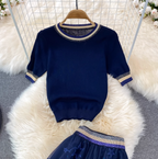 Crew-neck Sweater & Star Sequined Skirt 2Pcs