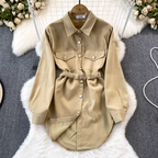 Loose-fit Lapeled Shirt with Elastic Belt