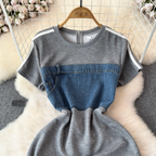 French Style Denim Patchwork Dress