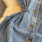 Elastic Drawstring Patchwork Denim Dress