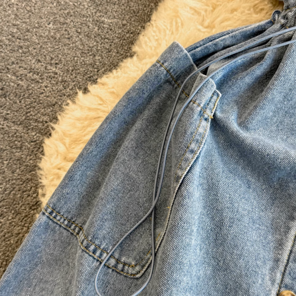 Elastic Drawstring Patchwork Denim Dress