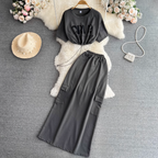 Monogrammed Drawstring Top & Split Skirt 2Pcs