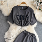 Monogrammed Drawstring Top & Split Skirt 2Pcs