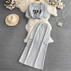 Monogrammed Drawstring Top & Split Skirt 2Pcs