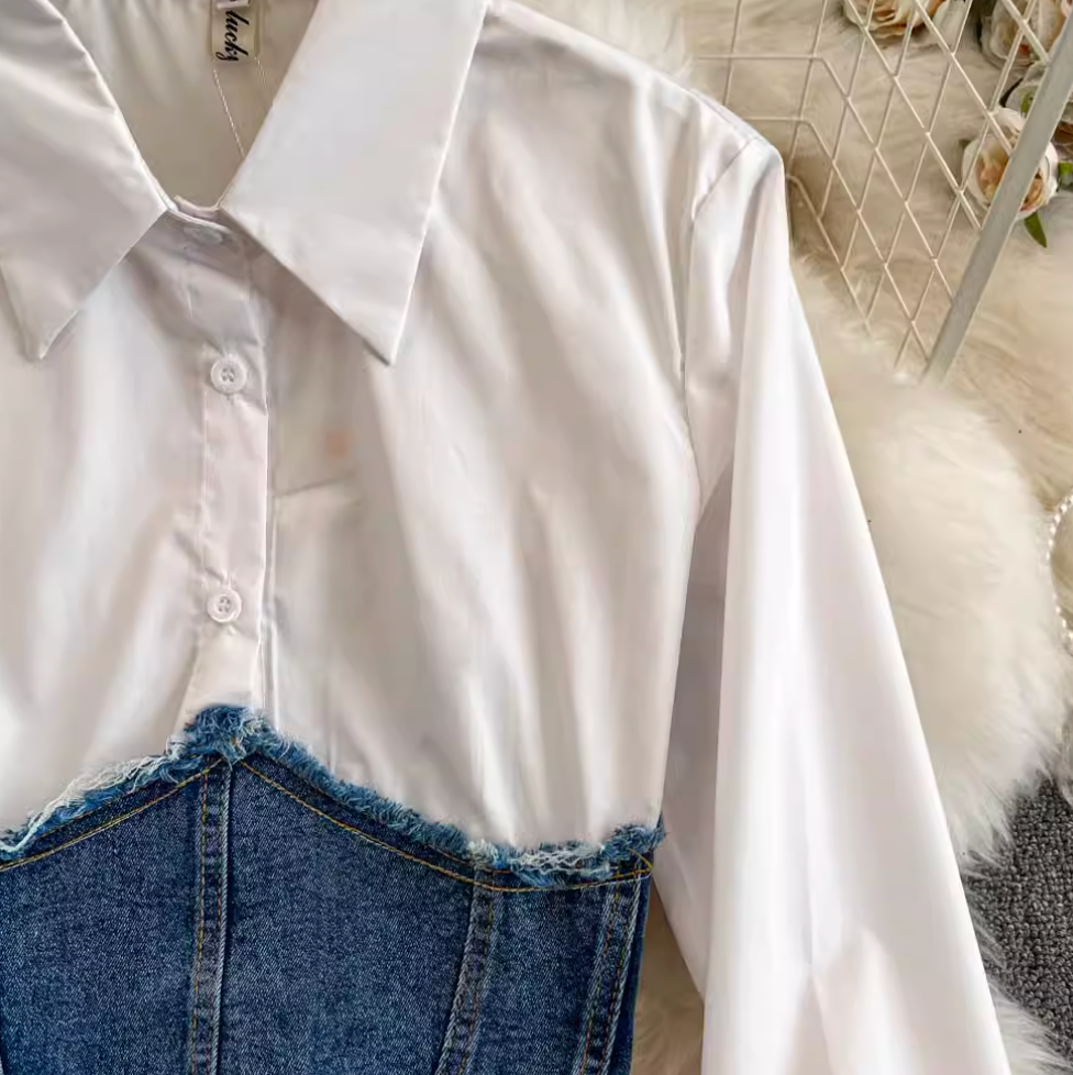Patchwork Shirt & Skirt Denim 2Pcs