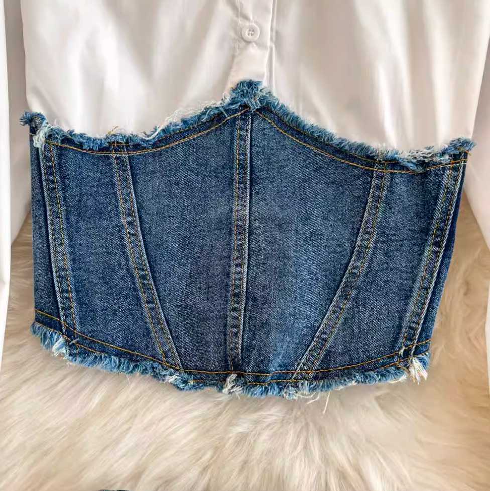 Patchwork Shirt & Skirt Denim 2Pcs