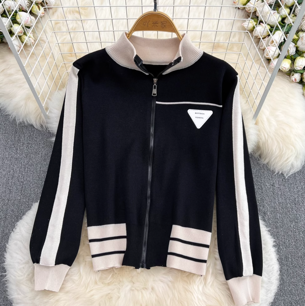 Stand Collar Cardigan & Trousers Casual 2Pcs