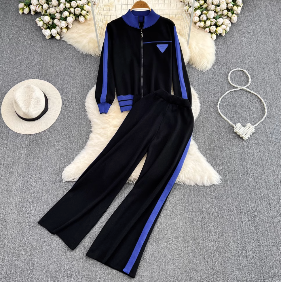 Stand Collar Cardigan & Trousers Casual 2Pcs