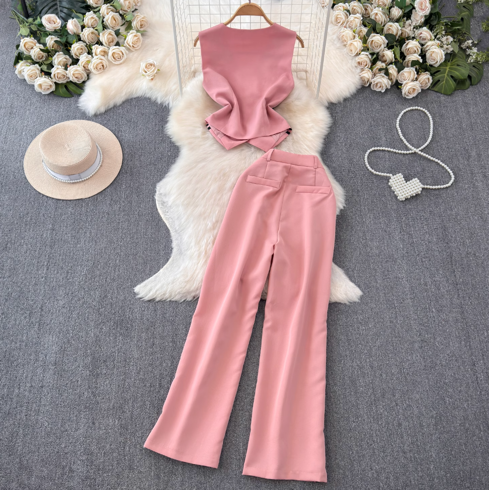 Suit Vest & Wide-leg Trousers 2Pcs