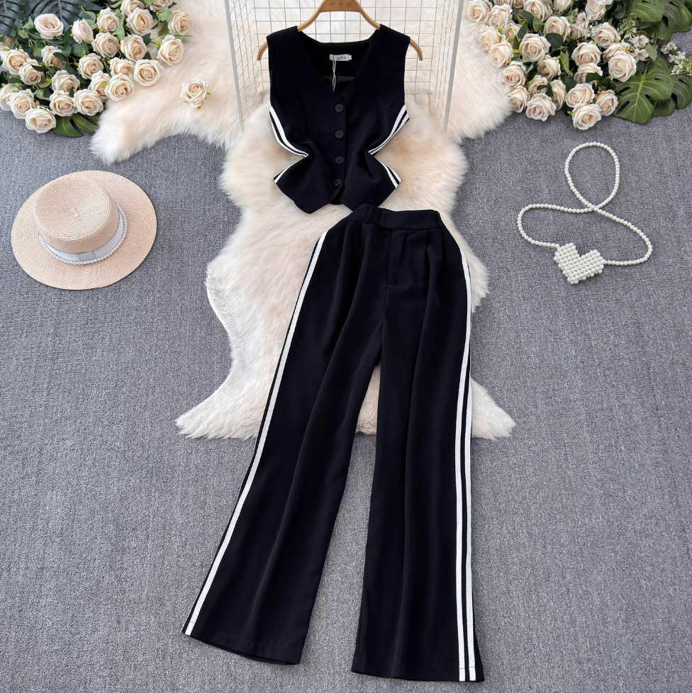 Suit Vest & Wide-leg Trousers 2Pcs