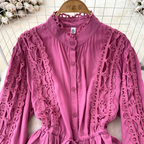 Courtly Hollowed Crochet Lace-up Shirt