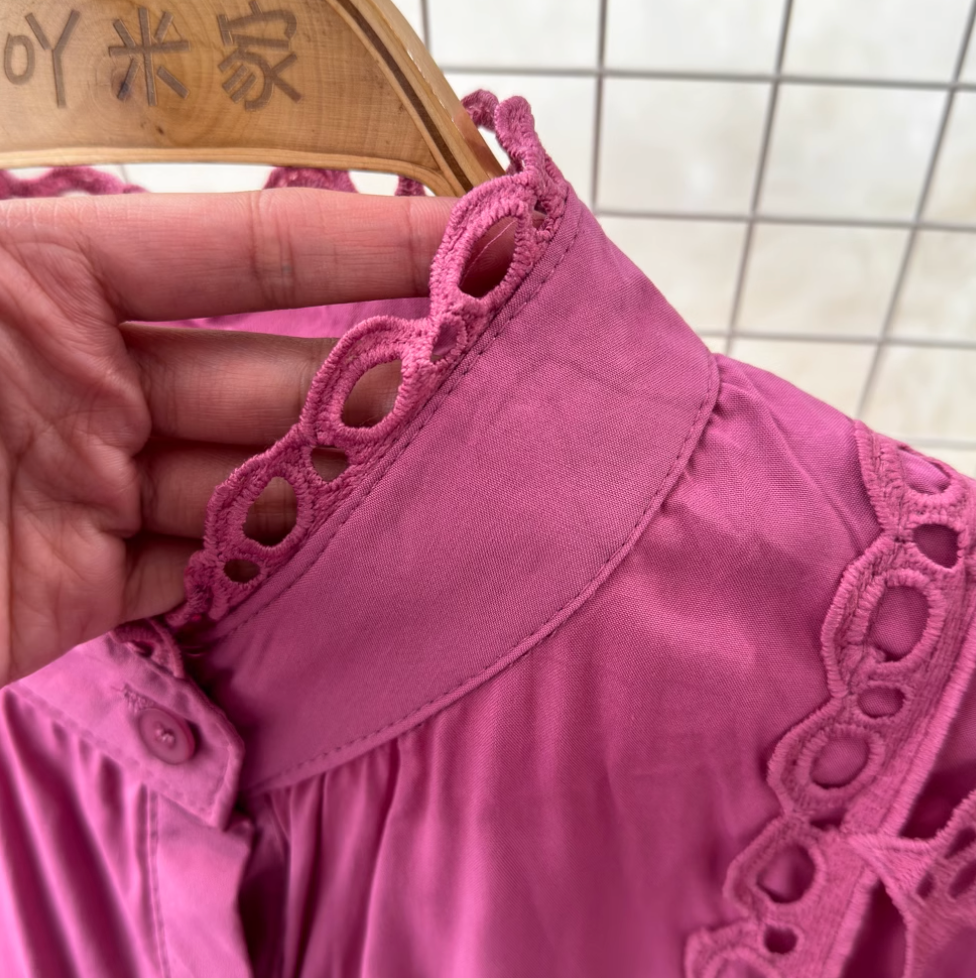 Courtly Hollowed Crochet Lace-up Shirt