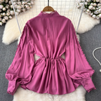 Courtly Hollowed Crochet Lace-up Shirt
