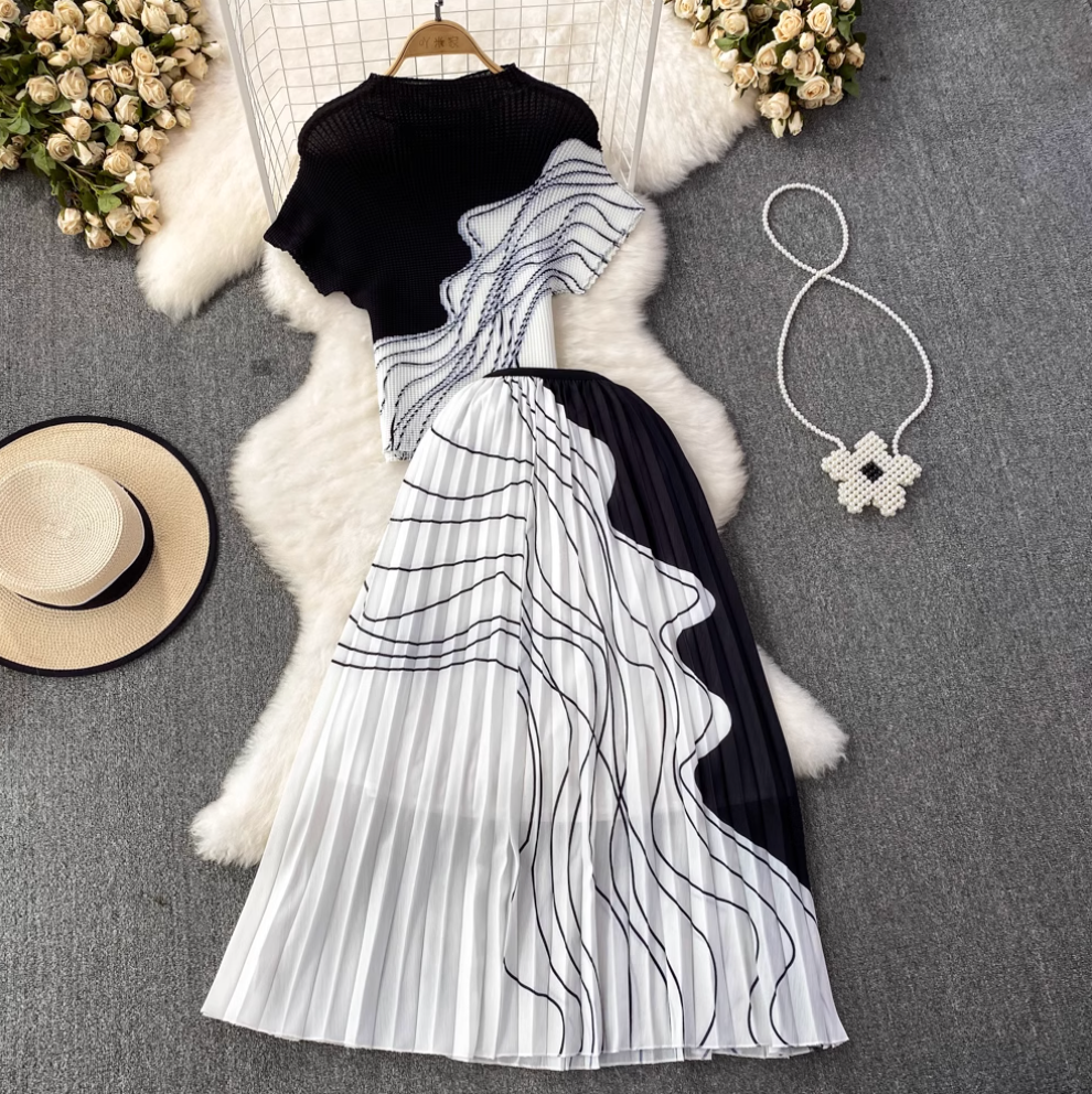 Knitwear & Pleated Skirt Printed 2Pcs