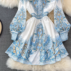 V-neck Floral Printed A-line Dress