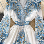 V-neck Floral Printed A-line Dress