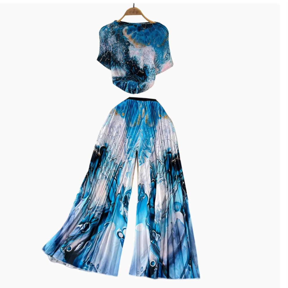 Chiffon T-shirt & Wide-leg Trousers 2Pcs