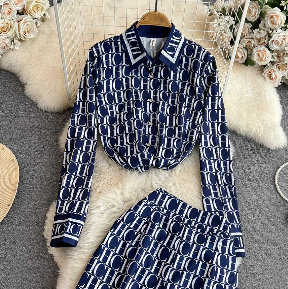 Monogrammed Printed Shirt & Trousers 2Pcs