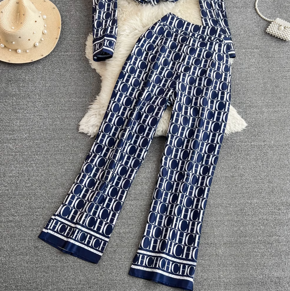 Monogrammed Printed Shirt & Trousers 2Pcs